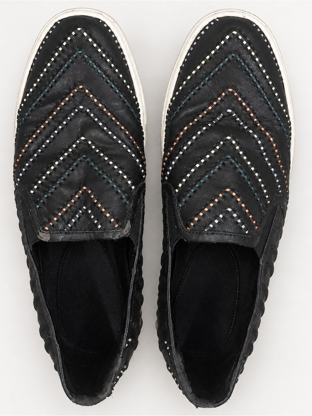 Black Chevron Slip-On Casual Shoes with Multicolor Stitching size 7